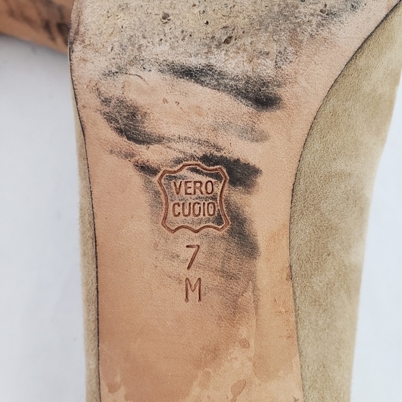 Vaneli tan suede square toe pump black lace wide heel - Picture 7 of 7